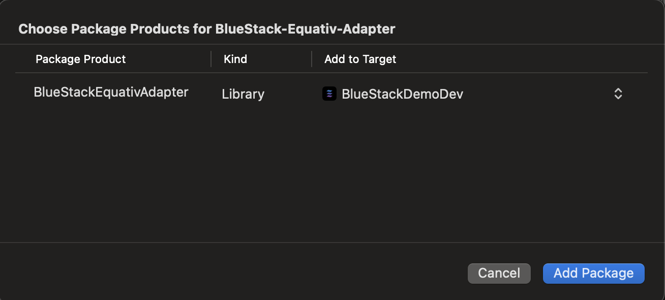 Add BlueStackEquativAdapter to target