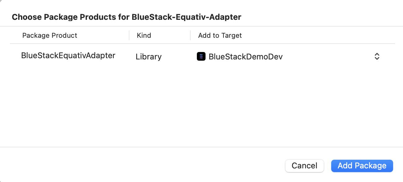 Add BlueStackEquativAdapter to target