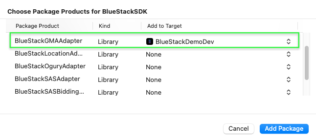 BlueStackSDK mediation adapter list