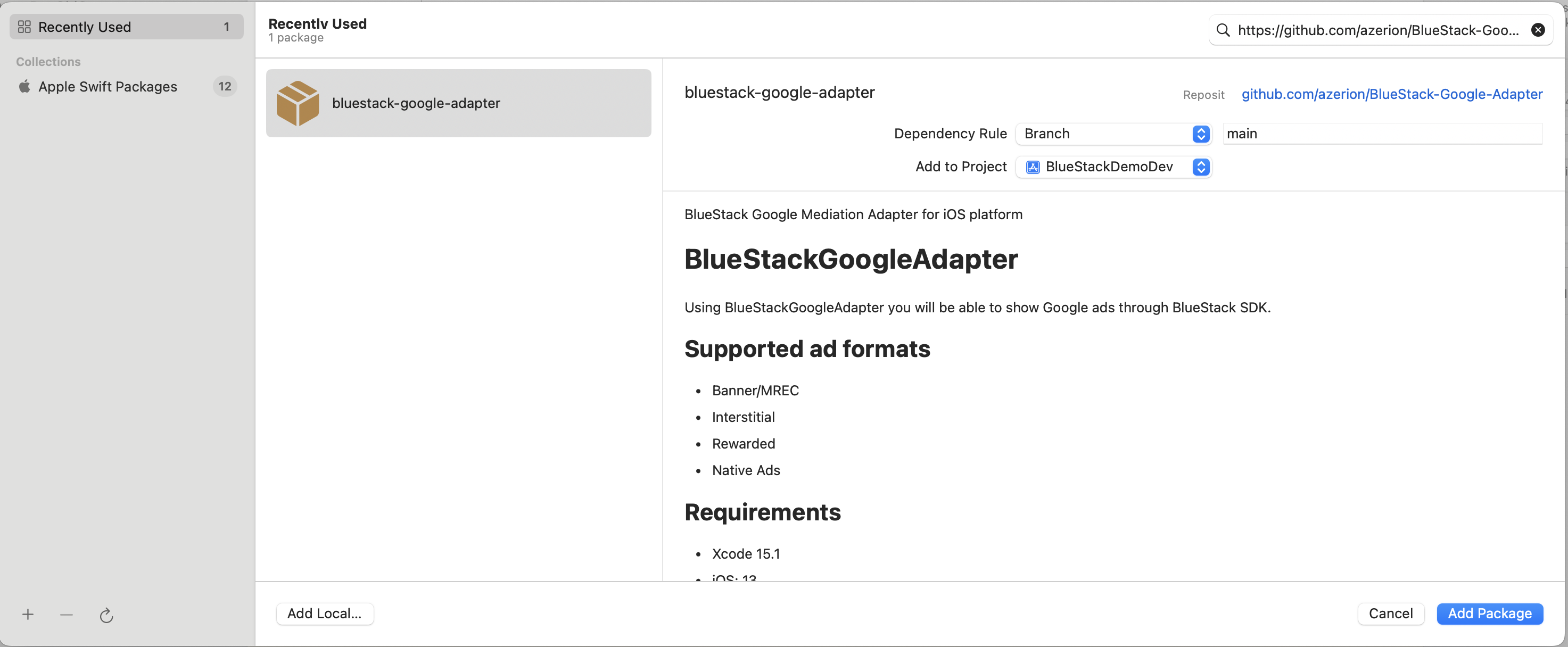 BlueStackGoogleAdapter Swift Package Search
