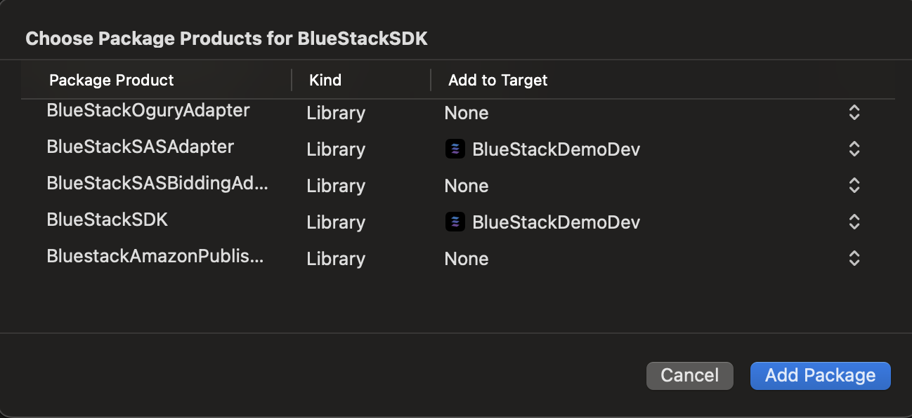 BlueStackSDK mediation adapter list