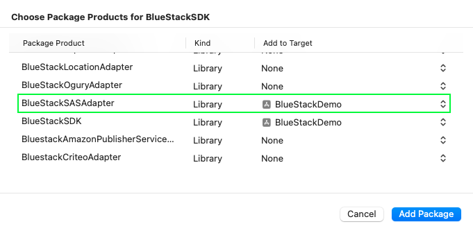 BlueStackSDK mediation adapter list